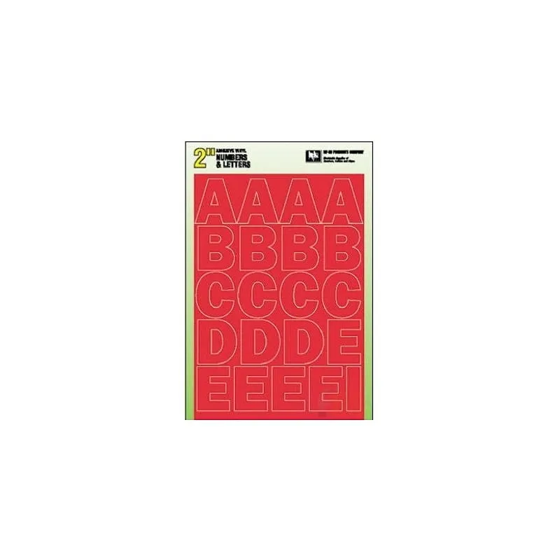 Hy-Ko 30004 Die-Cut Number and Letter Set, 2 in H Character, Red Character, Red Background, Vinyl (Pack of 10)