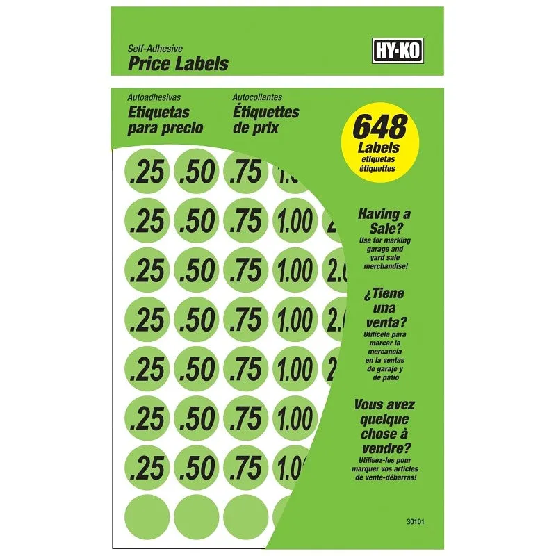 Hy-Ko 30101 Price Label, Black Legend, Neon Green Background (Pack of 10)