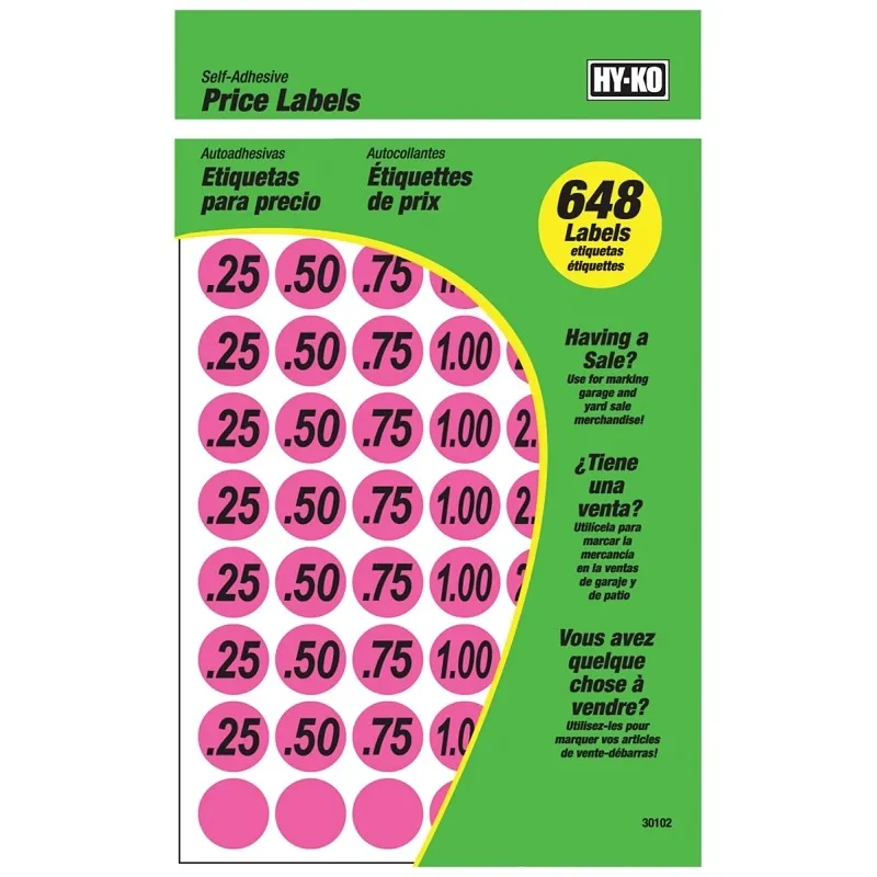 Hy-Ko 30102 Price Label, Black Legend, Pink Background (Pack of 10)