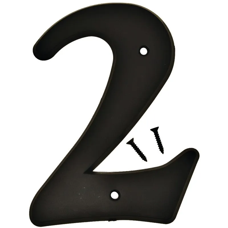 Hy-Ko 30200 Series 30202 House Number, Character: 2, 6 in H Character, Black Character, Plastic (Pack of 5)
