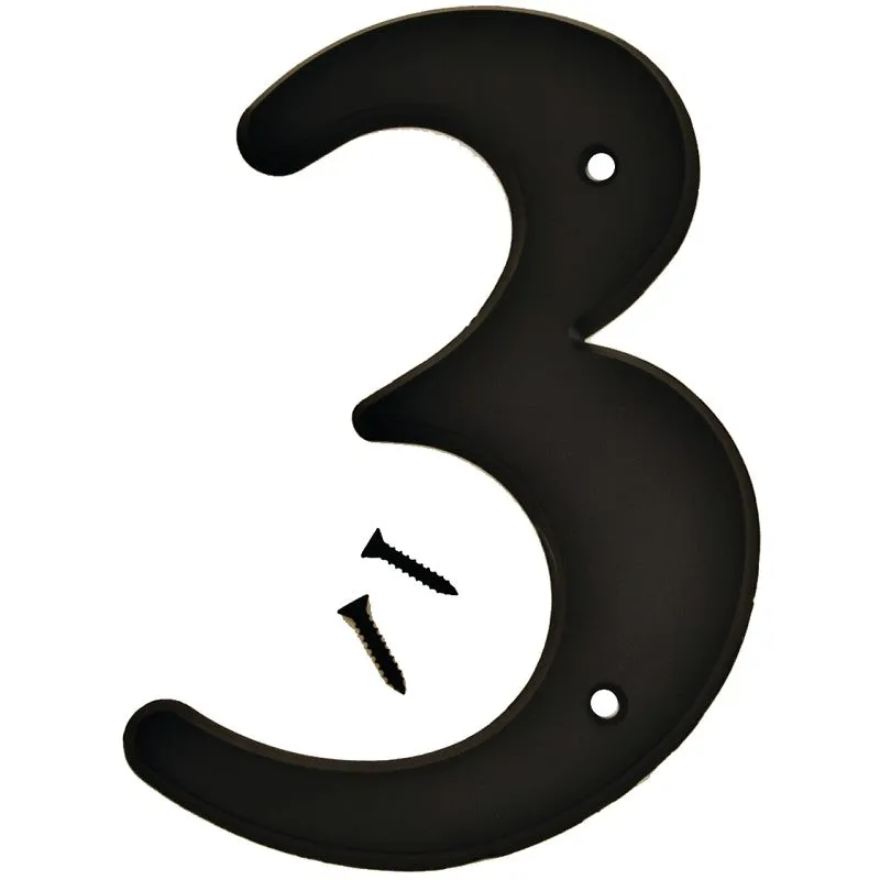 Hy-Ko 30200 Series 30203 House Number, Character: 3, 6 in H Character, Black Character, Plastic (Pack of 5)