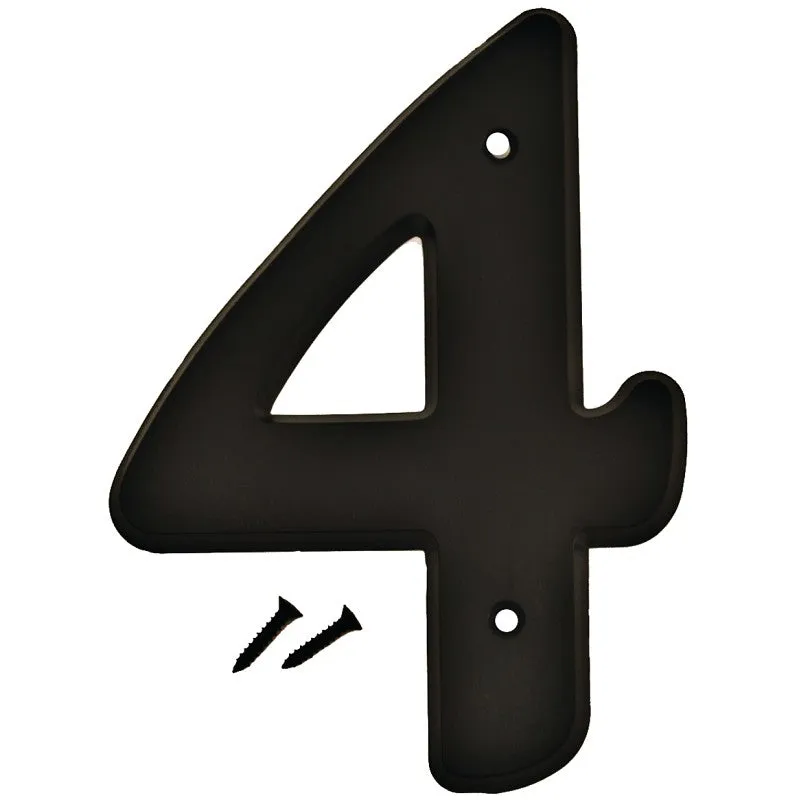 Hy-Ko 30200 Series 30204 House Number, Character: 4, 6 in H Character, Black Character, Plastic (Pack of 5)