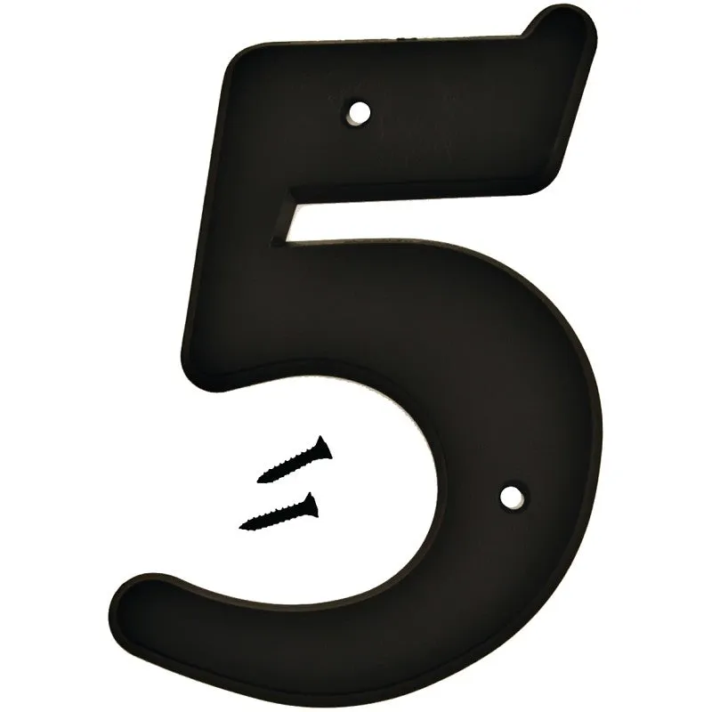 Hy-Ko 30200 Series 30205 House Number, Character: 5, 6 in H Character, Black Character, Plastic (Pack of 5)