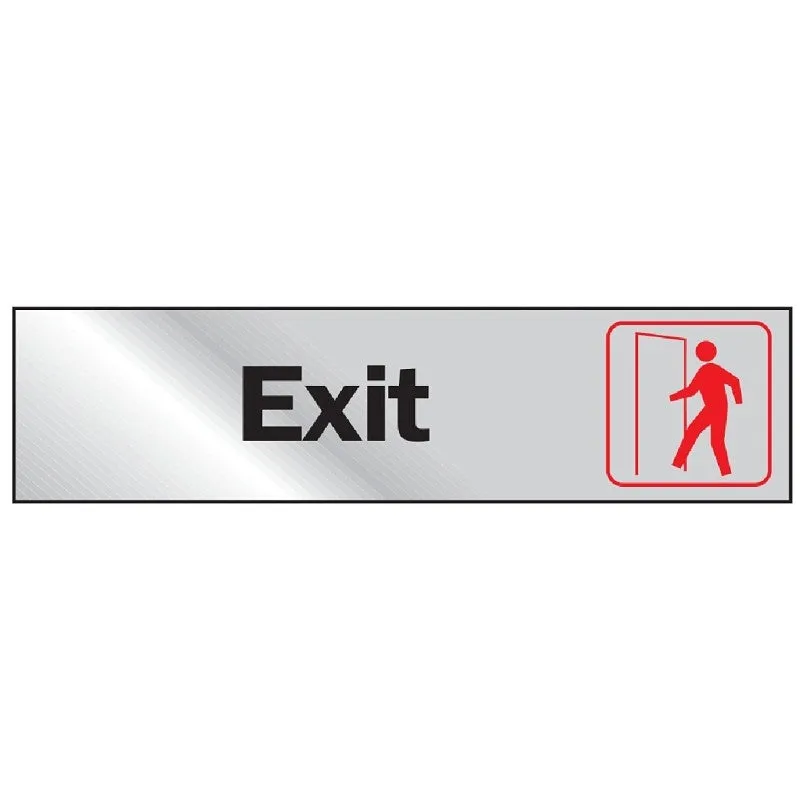 Hy-Ko 471 Graphic Sign, Exit, Silver Background, Vinyl, 2 in H x 8 in W Dimensions (Pack of 10)