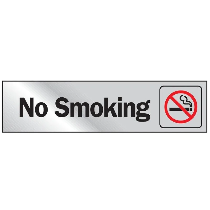 Hy-Ko 472 Graphic Sign, No Smoking, Silver Background, Vinyl, 2 in H x 8 in W Dimensions (Pack of 10)
