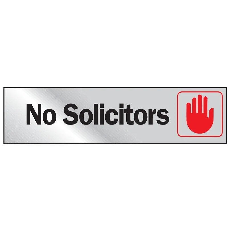 Hy-Ko 473 Graphic Sign, No Solicitors, Silver Background, Vinyl, 2 in H x 8 in W Dimensions (Pack of 10)
