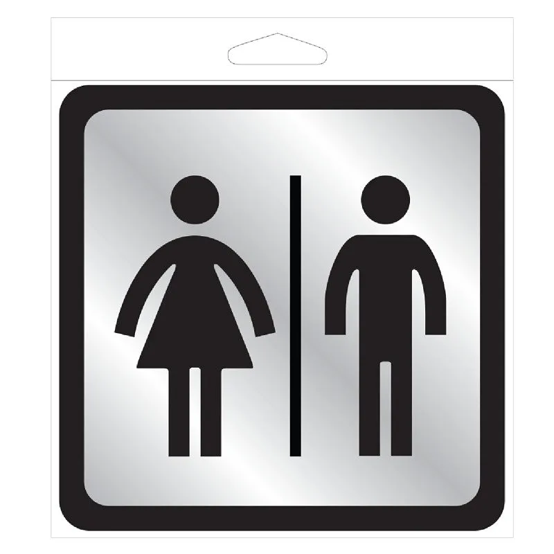 Hy-Ko 493 Restroom Sign with Frame, Silver Background, Plastic, 4 in H x 4 in W Dimensions (Pack of 5)