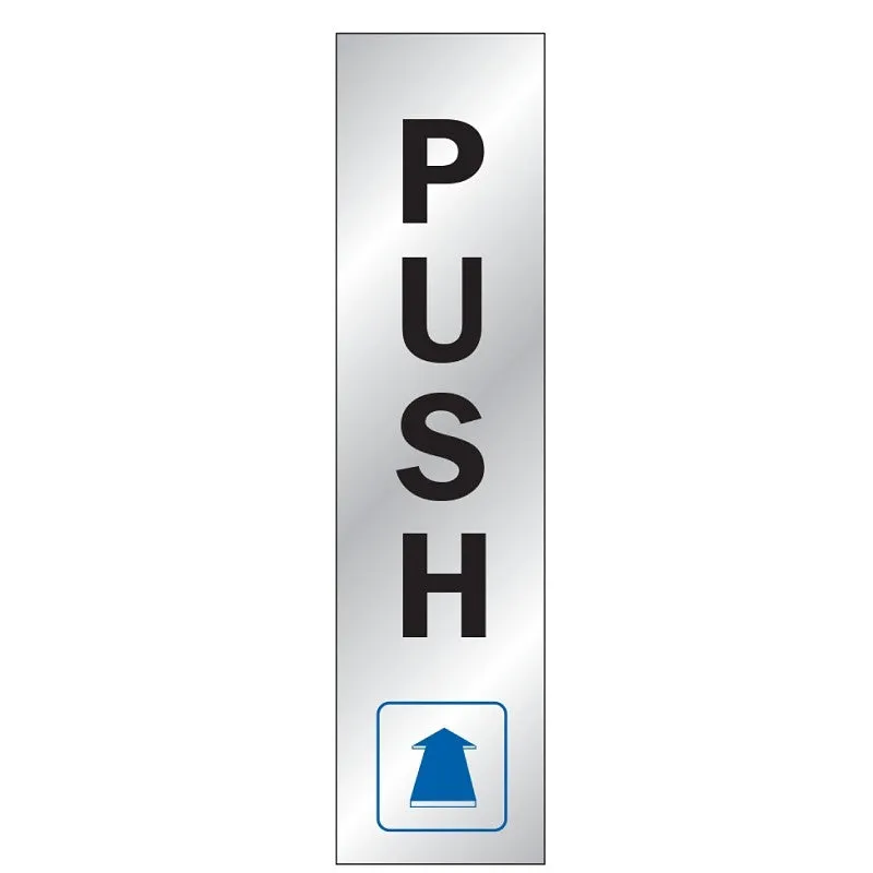 Hy-Ko 499 Sign, Push, Silver Background, Vinyl, 2 x 8 in Dimensions (Pack of 10)