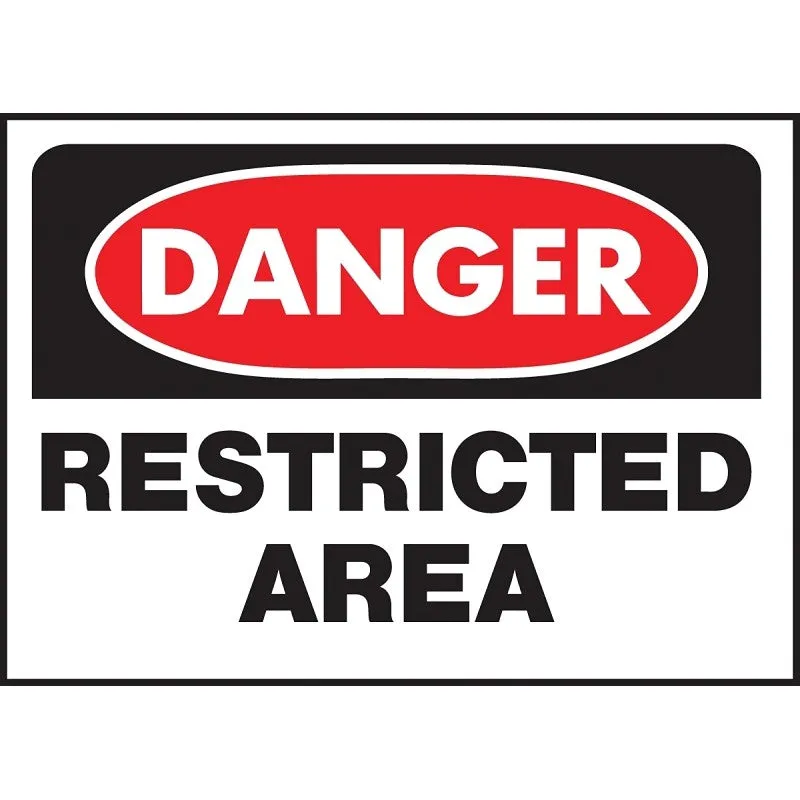 Hy-Ko 501 Danger Sign, Rectangular, RESTRICTED AREA, Black Legend, White Background, Polyethylene (Pack of 5)