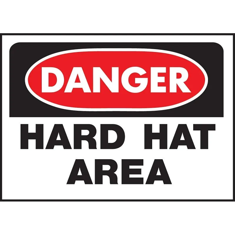 Hy-Ko 507 Danger Sign, Rectangular, HARD HAT AREA, Black Legend, White Background, Polyethylene (Pack of 5)