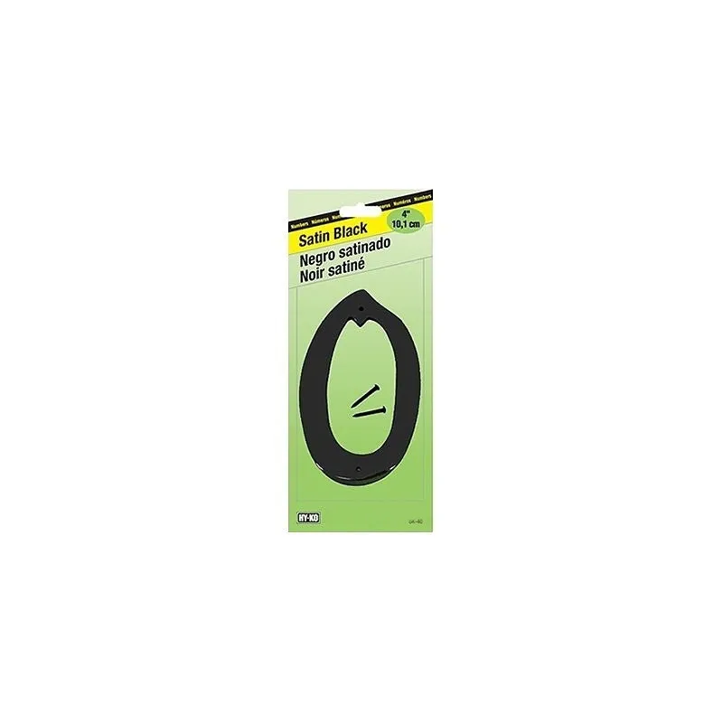 Hy-Ko BK-40/0 House Number, Character: 0, 4 in H Character, Black Character, Zinc (Pack of 5)