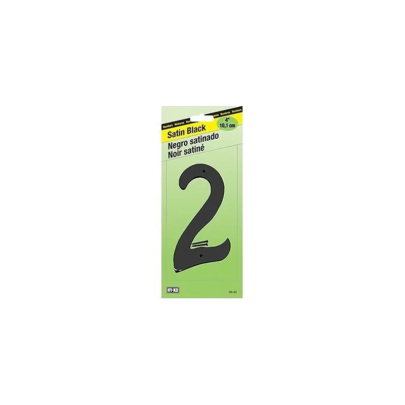 Hy-Ko BK-40/2 House Number, Character: 2, 4 in H Character, Black Character, Zinc (Pack of 5)