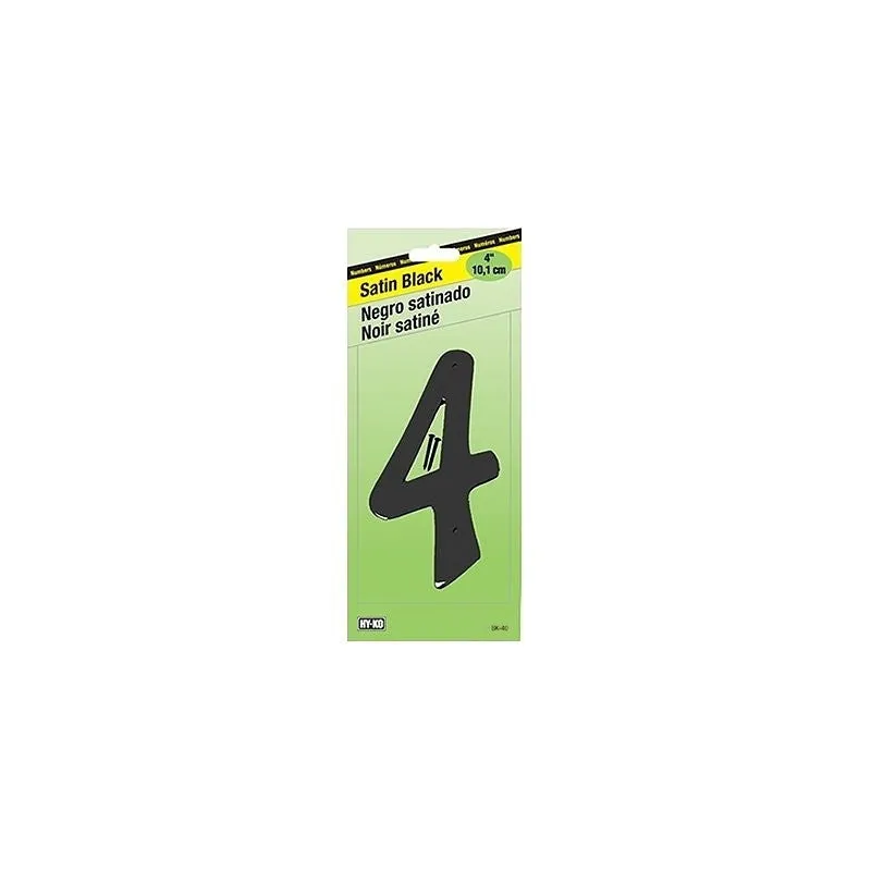 Hy-Ko BK-40/4 House Number, Character: 4, 4 in H Character, Black Character, Zinc (Pack of 5)