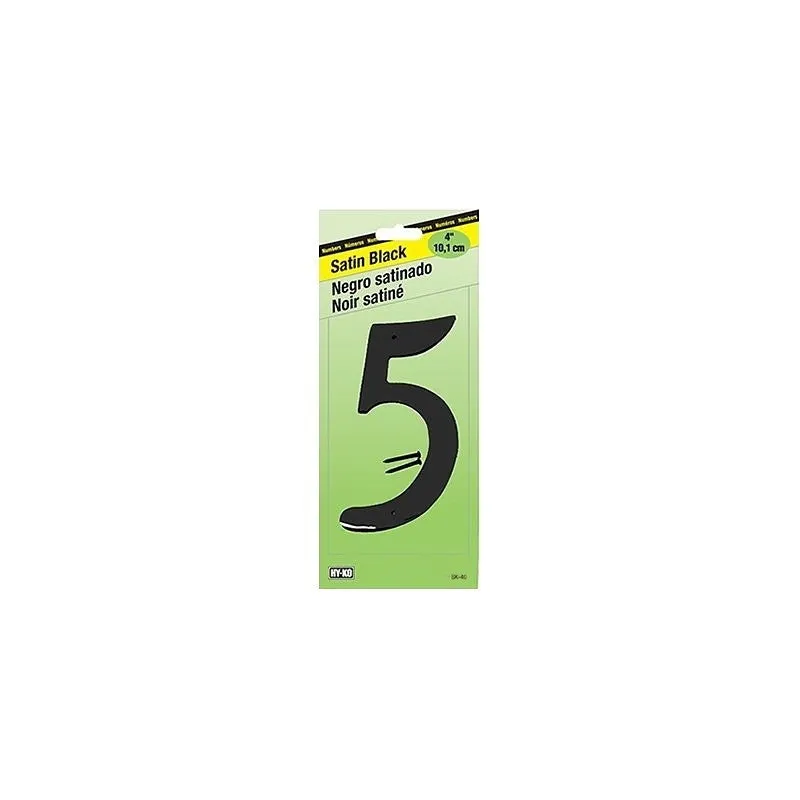 Hy-Ko BK-40/5 House Number, Character: 5, 4 in H Character, Black Character, Zinc (Pack of 5)