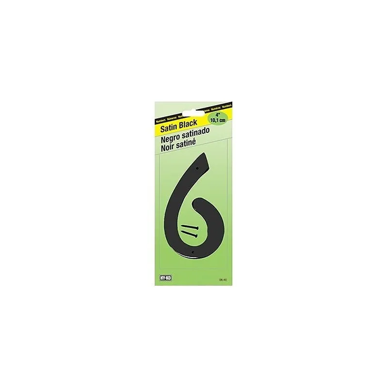 Hy-Ko BK-40/6 House Number, Character: 6, 4 in H Character, Black Character, Zinc (Pack of 5)