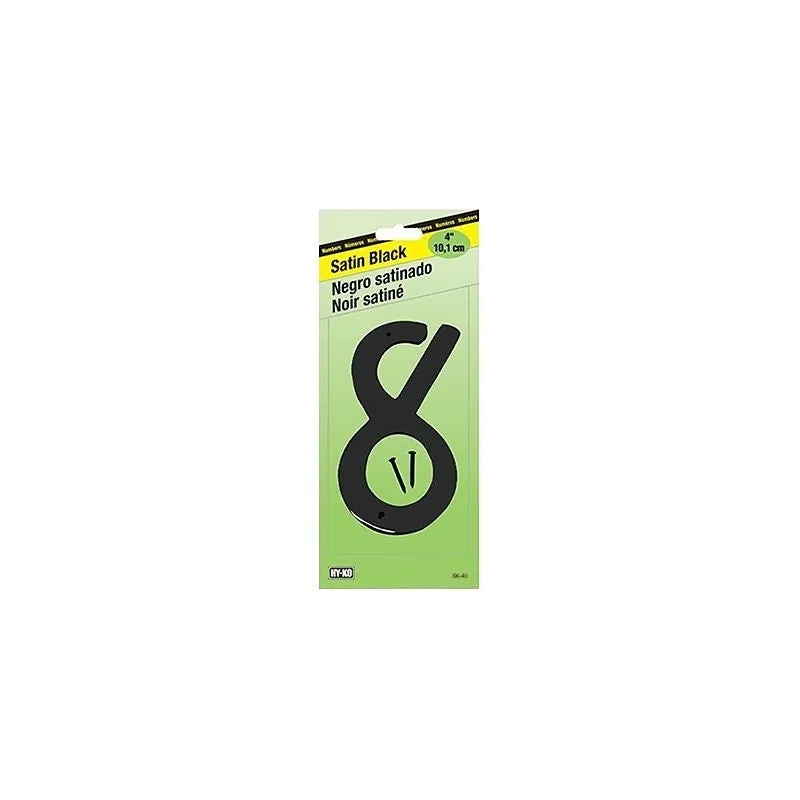 Hy-Ko BK-40/8 House Number, Character: 8, 4 in H Character, Black Character, Zinc (Pack of 5)