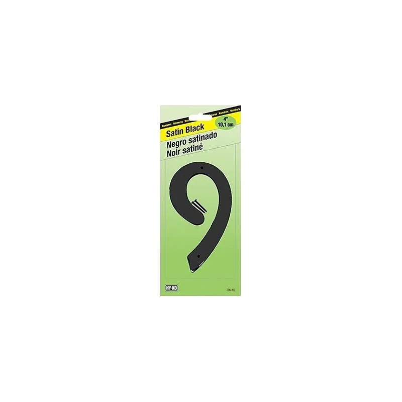 Hy-Ko BK-40/9 House Number, Character: 9, 4 in H Character, Black Character, Zinc (Pack of 5)