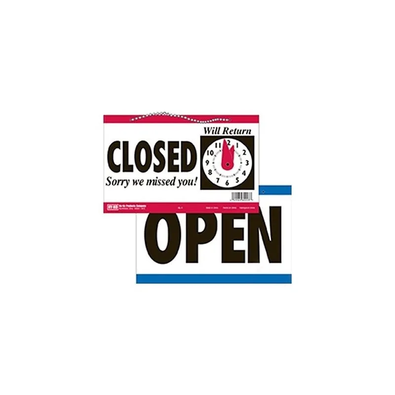 Hy-Ko CL-1 Clock Sign, Rectangular, OPEN/CLOSED, Black Legend, White Background, Polyethylene (Pack of 3)