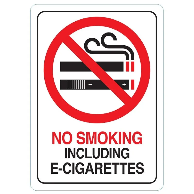 Hy-Ko D-28 Deco Sign, NO SMOKING INCLUDING E-CIGARETTES, White Background, Plastic, 7 in H x 5 in W Dimensions (Pack of 5)