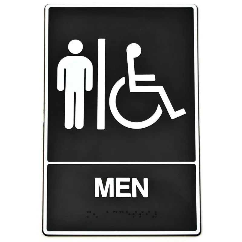 Hy-Ko DB-1 Graphic Sign, Rectangular, MEN, White Legend, Black Background, Plastic, 6 in W x 9 in H Dimensions (Pack of 3)