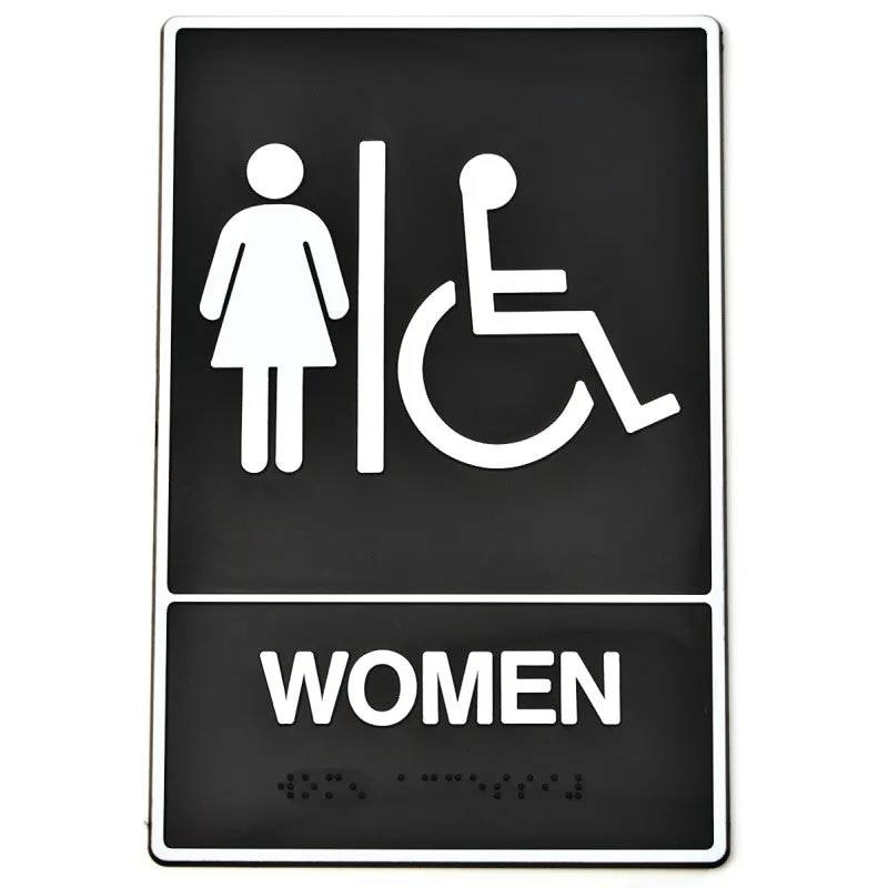 Hy-Ko DB-2 Graphic Sign, Rectangular, WOMEN, White Legend, Black Background, Plastic, 6 in W x 9 in H Dimensions (Pack of 3)