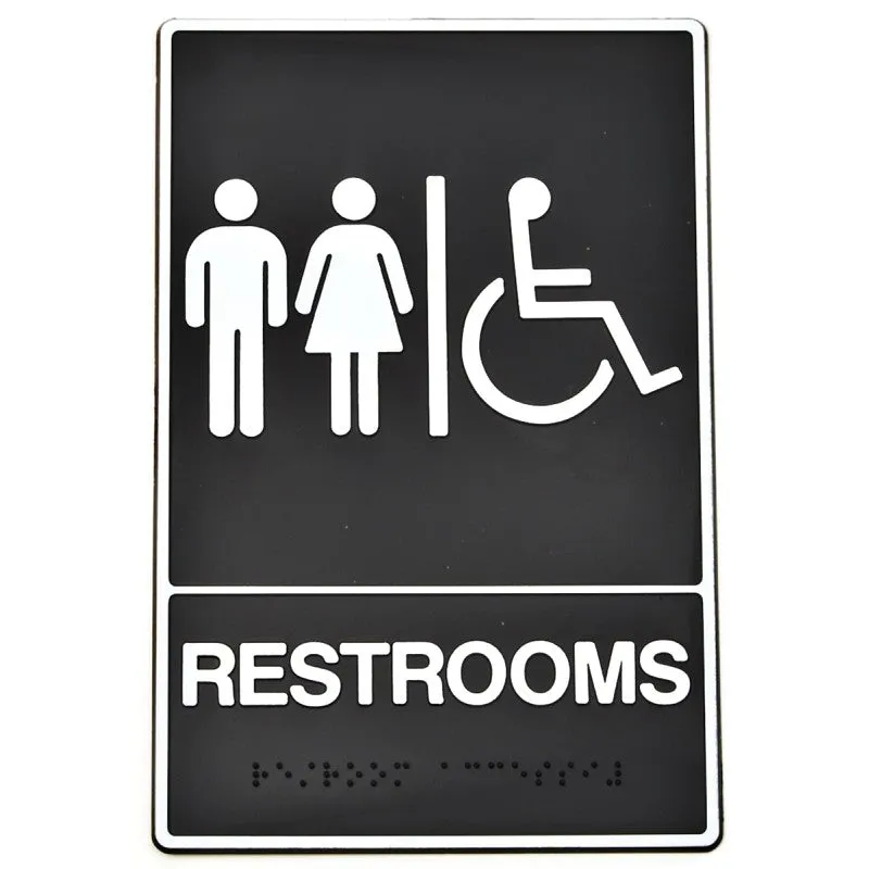 Hy-Ko DB-5 Graphic Sign, Rectangular, REST ROOM, White Legend, Black Background, Plastic, 6 in W x 9 in H Dimensions (Pack of 3)