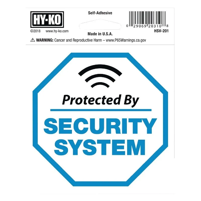 Hy-Ko HSV-201 Graphic Sign, Protected By SECURITY SYSTEM, Silver Background, Vinyl, 4 in H x 4 in W Dimensions (Pack of 6)