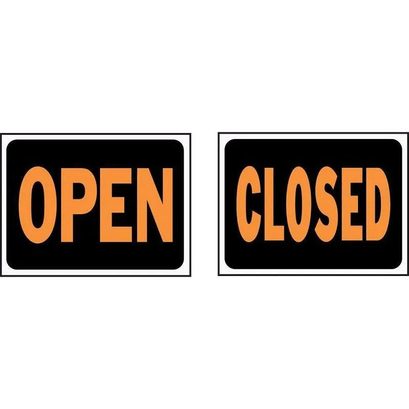 Hy-Ko Hy-Glo Series 3045 Identification Sign, Rectangular, OPEN/CLOSED, Fluorescent Orange Legend, Black Background (Pack of 10)