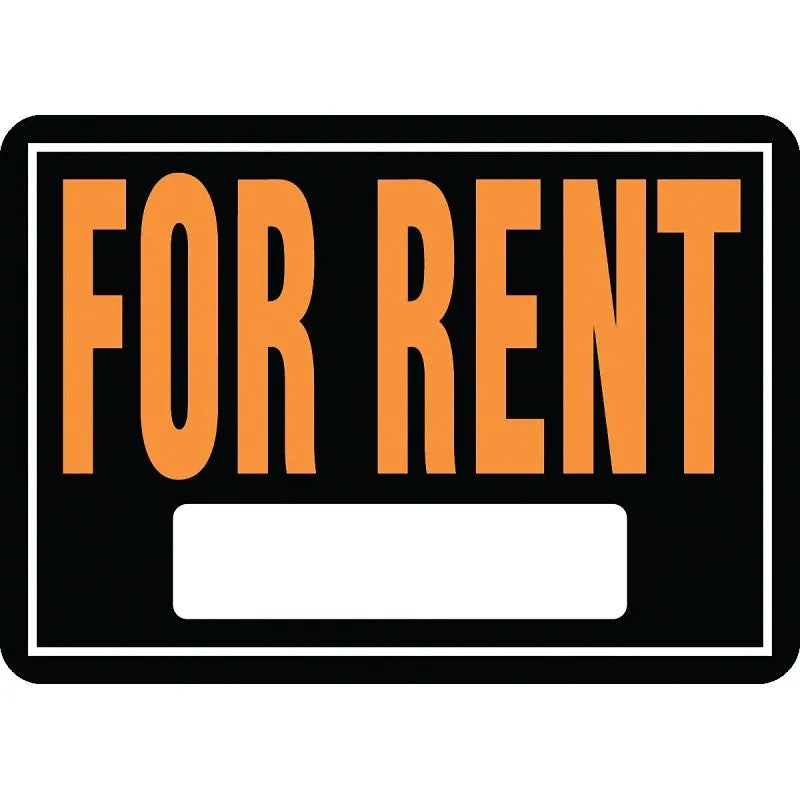 Hy-Ko Hy-Glo Series 802 Identification Sign, 14 x 9-1/4 in Dimensions, Rectangular, FOR RENT, Fluorescent Orange Legend (Pack of 12)