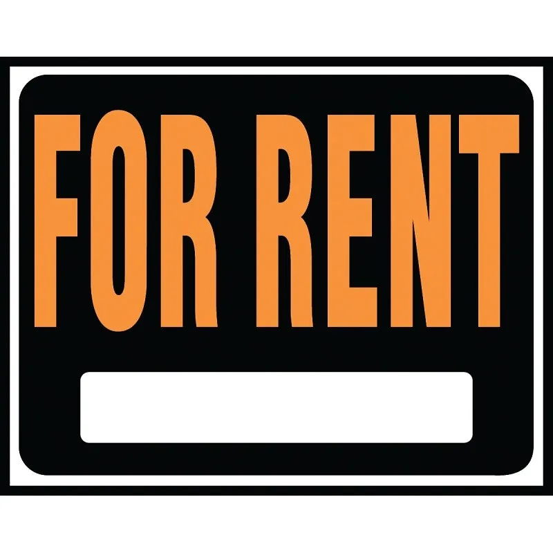 Hy-Ko Hy-Glo Series SP-102 Identification Sign, 14-1/2 x 18-1/2 in Dimensions, Rectangular, FOR RENT, Black Background (Pack of 5)