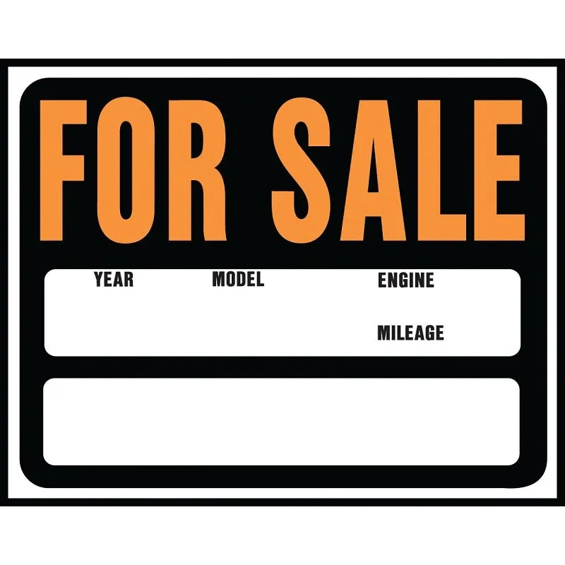 Hy-Ko Hy-Glo Series SP-112 Jumbo Identification Sign, 14-1/2 x 18-1/2 in, FOR SALE, Fluorescent Orange Legend, 5/PK (Pack of 5)
