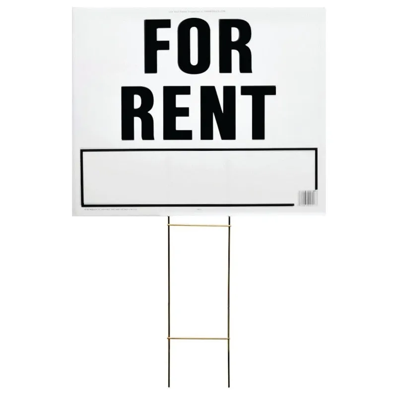 Hy-Ko LFR-4 Lawn Sign, Rectangular, FOR RENT, Black Legend, White Background, Plastic, 24 in W x 19 in H Dimensions (Pack of 5)