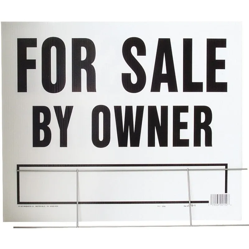 Hy-Ko LFS-1 Lawn Sign, For Sale By Owner, Black Legend, Plastic, 24 in W x 19 in H Dimensions (Pack of 5)
