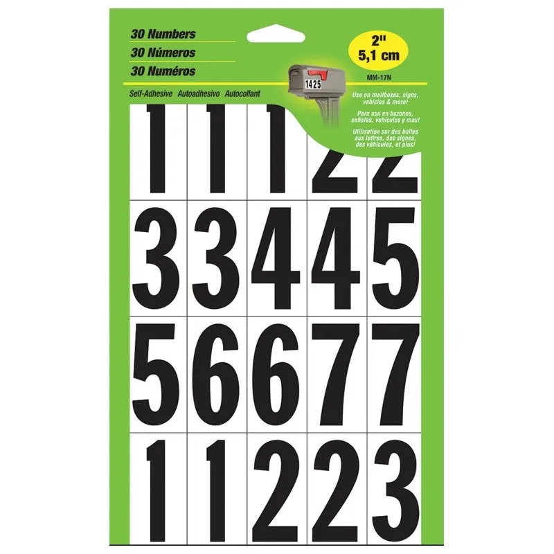 Hy-Ko MM-17N Packaged Number Set, 5-1/4 in W x 9 in H Dimensions, 1-3/4 in H Character, Black Character, Vinyl (Pack of 10)
