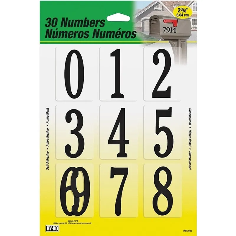 Hy-Ko MM-200B Packaged Number Set, 2-3/8 in H Character, Black Character, Plastic (Pack of 2)