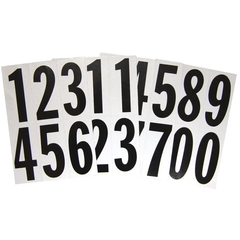 Hy-Ko MM-23N Packaged Number Set, 5-1/4 in W x 9 in H Dimensions, 3 in H Character, Black Character, White Background (Pack of 10)