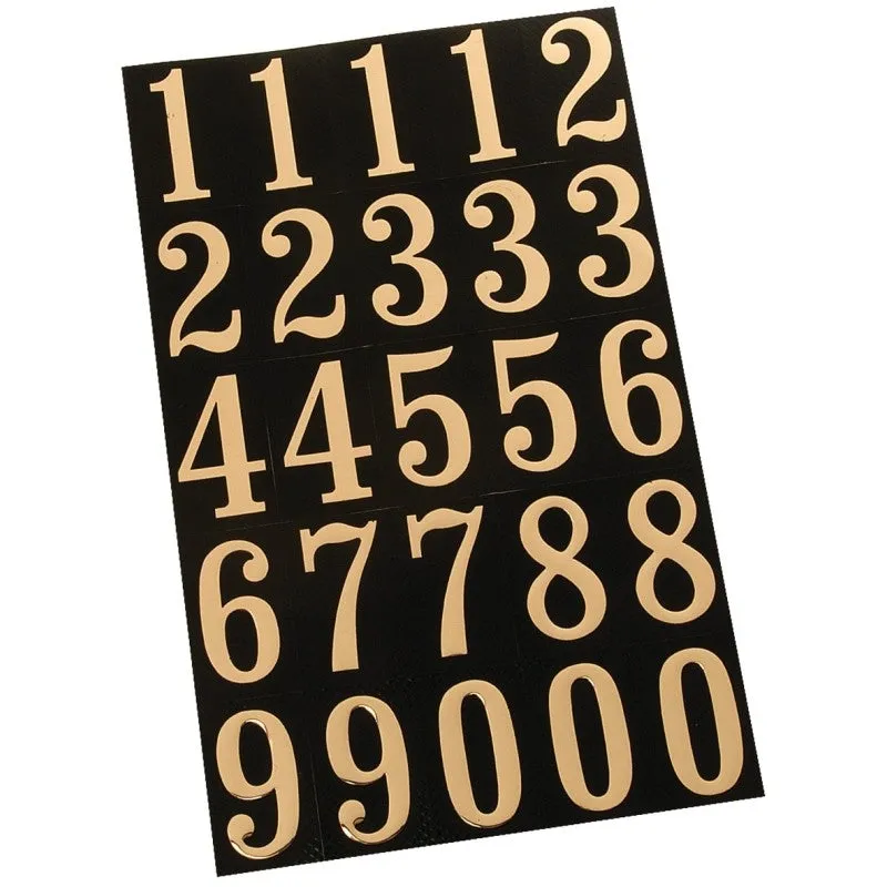 Hy-Ko MM-3N Packaged Number Set, 1-3/4 in H Character, Gold Character, Black Background, Mylar (Pack of 10)