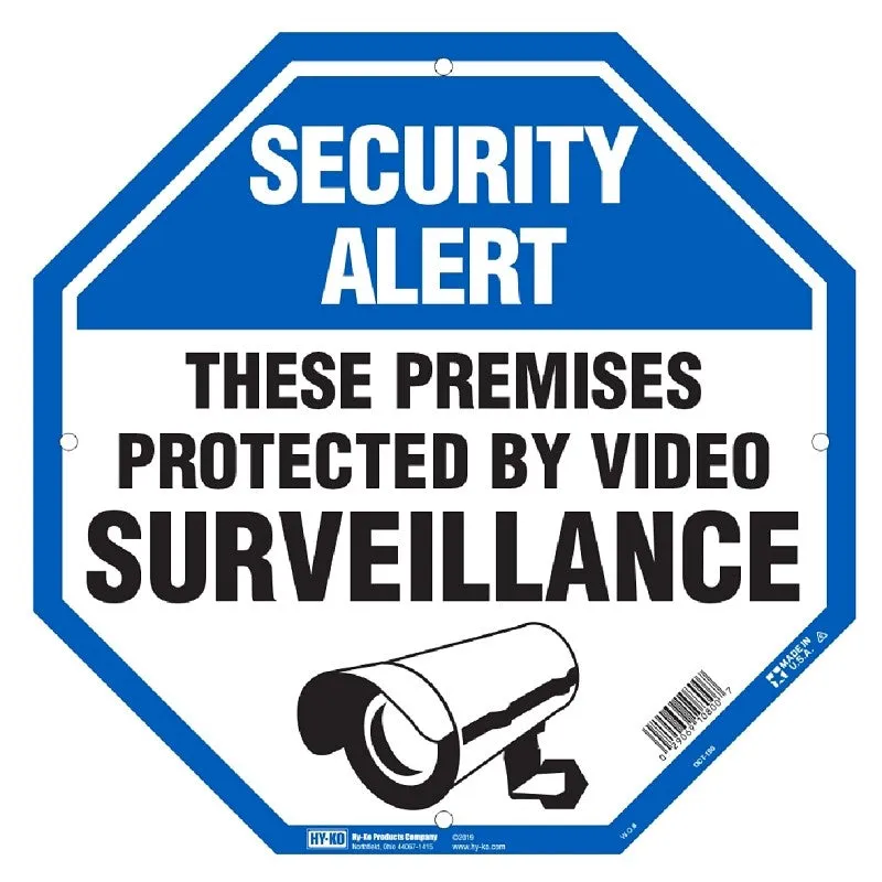 Hy-Ko OCT-100 Property Sign, Octagon, SECURITY ALERT THESE PREMISES PROTECTED BY VIDEO SURVEILLANCE, Plastic (Pack of 5)