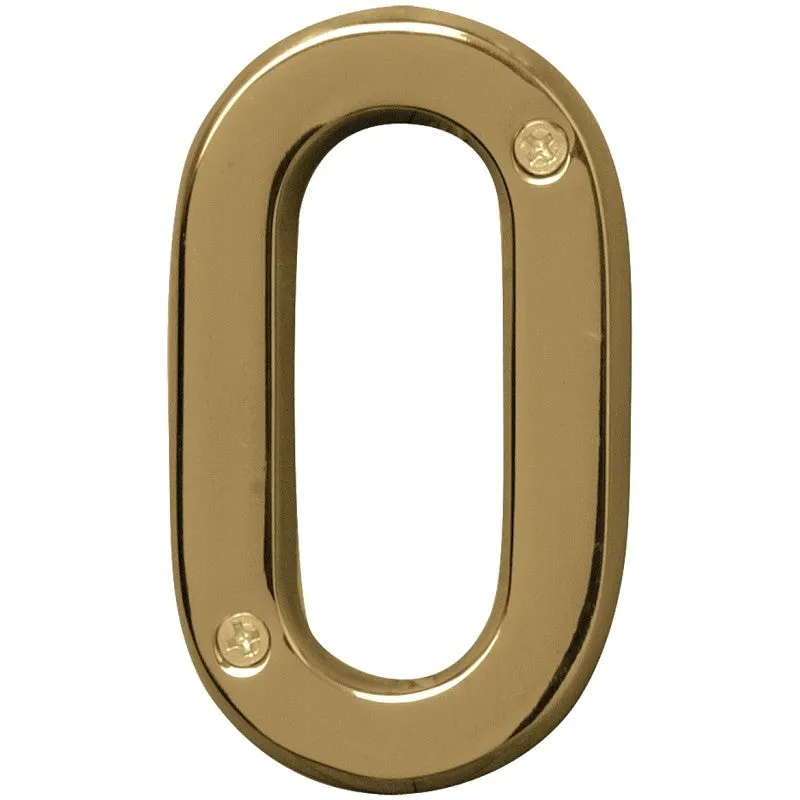 Hy-Ko Prestige Series BR-42PB/0 House Number, Character: 0, 4 in H Character, Brass Character, Solid Brass (Pack of 3)