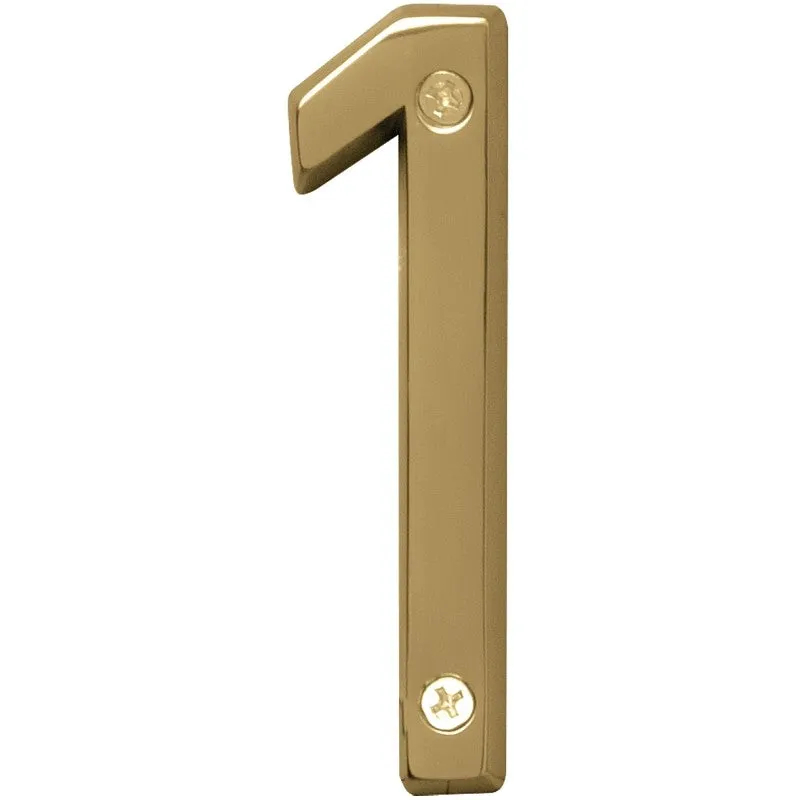 Hy-Ko Prestige Series BR-42PB/1 House Number, 2.938 in W x 6.875 in H Dimensions, Character: 1, 4 in H Character, Brass (Pack of 3)