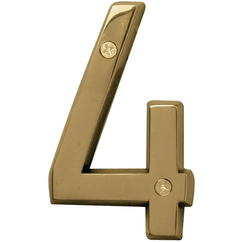 Hy-Ko Prestige Series BR-42PB/4 House Number, 2.938 in W x 6.875 in H Dimensions, Character: 4, 4 in H Character, Brass (Pack of 3)