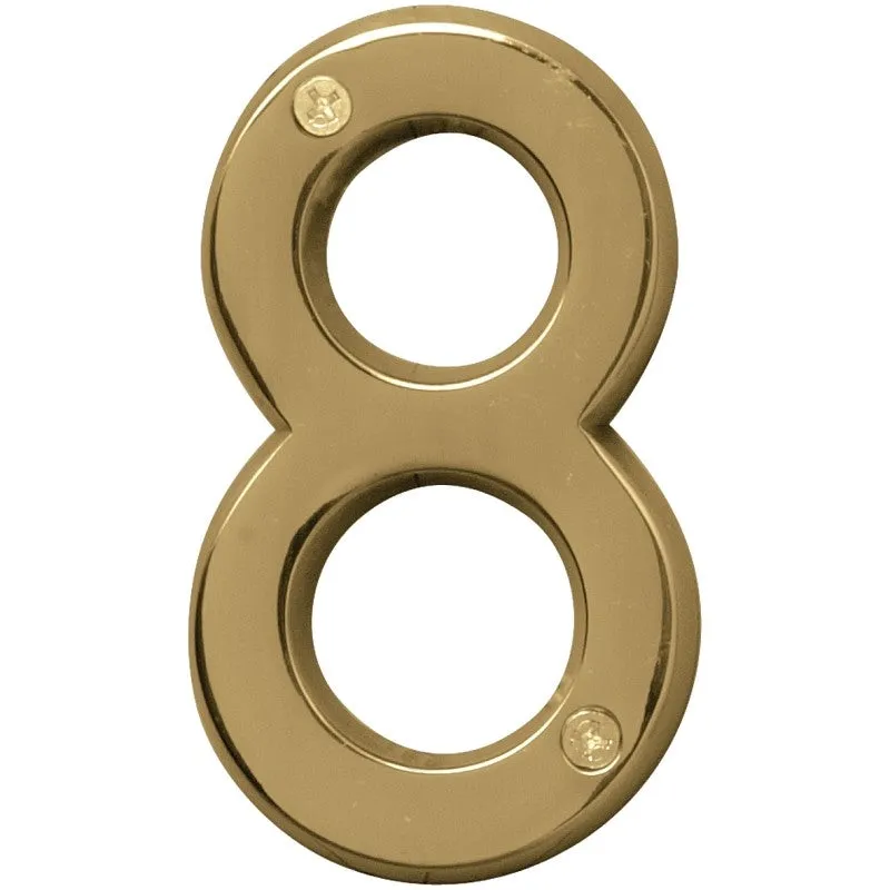 Hy-Ko Prestige Series BR-42PB/8 House Number, 2.938 in W x 6.875 in H Dimensions, Character: 8, 4 in H Character, Brass (Pack of 3)