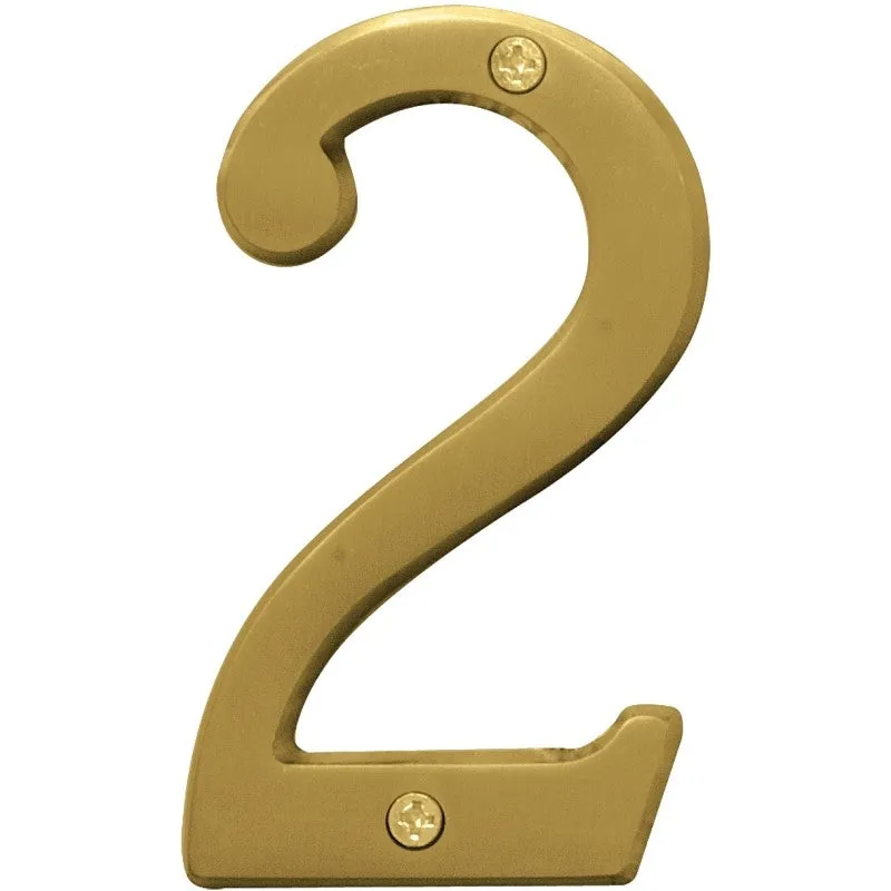 Hy-Ko Prestige Series BR-43BB/2 House Number, 2.938 in W x 6.875 in H Dimensions, Character: 2, 4 in H Character, Brass (Pack of 3)