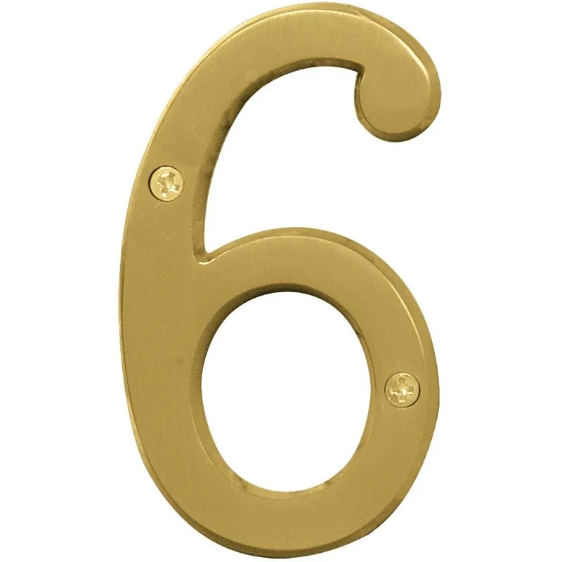 Hy-Ko Prestige Series BR-43BB/6 House Number, 2.938 in W x 6.875 in H Dimensions, Character: 6, 4 in H Character, Brass (Pack of 3)