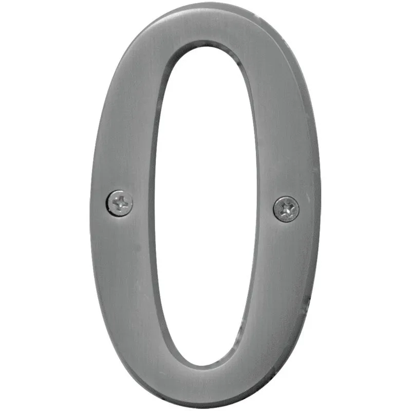 Hy-Ko Prestige Series BR-43SN/0 House Number, Character: 0, 4 in H Character, Nickel Character, Solid Brass (Pack of 3)