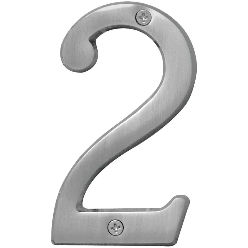 Hy-Ko Prestige Series BR-43SN/2 House Number, Character: 2, 4 in H Character, Nickel Character, Solid Brass (Pack of 3)