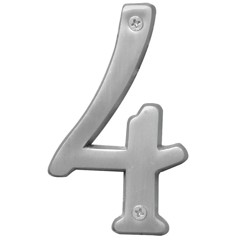 Hy-Ko Prestige Series BR-43SN/4 House Number, Character: 4, 4 in H Character, Nickel Character, Brass (Pack of 3)