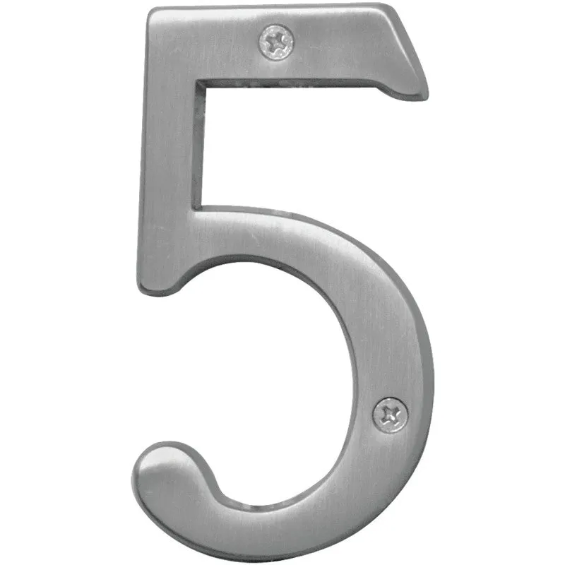 Hy-Ko Prestige Series BR-43SN/5 House Number, Character: 5, 4 in H Character, Nickel Character, Brass (Pack of 3)