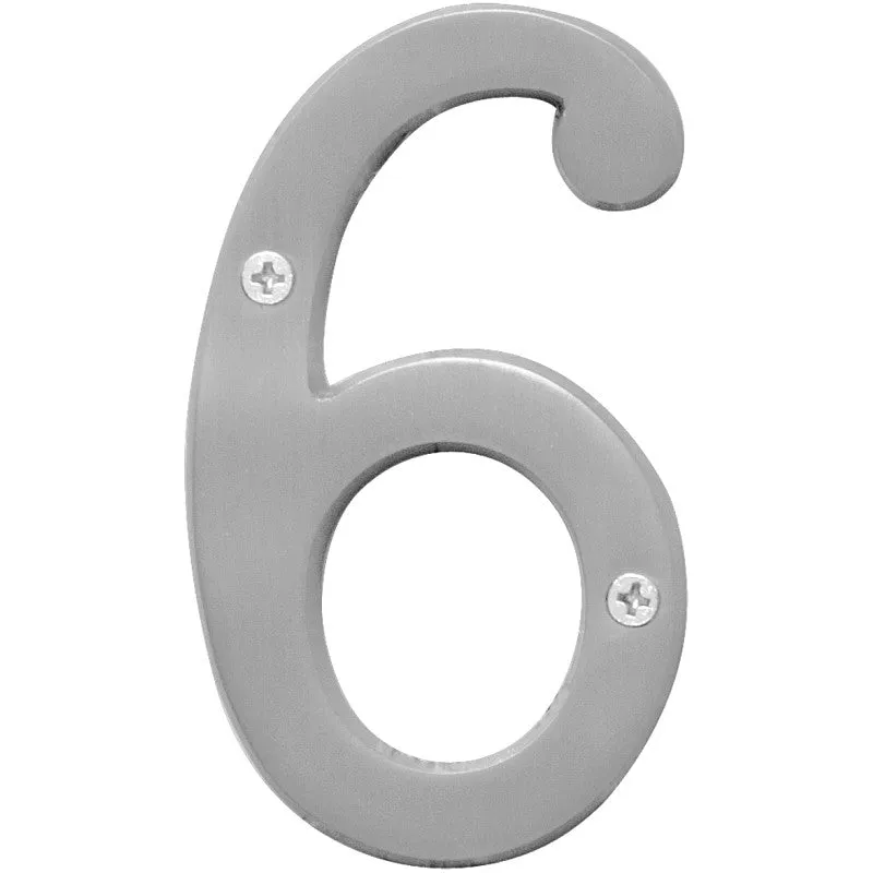Hy-Ko Prestige Series BR-43SN/6 House Number, Character: 6, 4 in H Character, Nickel Character, Solid Brass (Pack of 3)