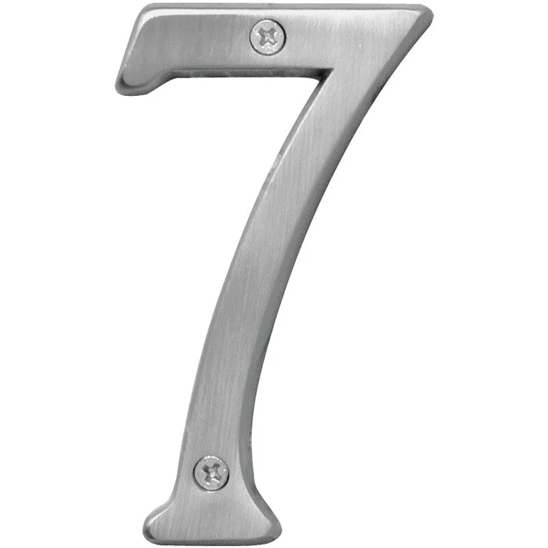Hy-Ko Prestige Series BR-43SN/7 House Number, Character: 7, 4 in H Character, Nickel Character, Brass (Pack of 3)